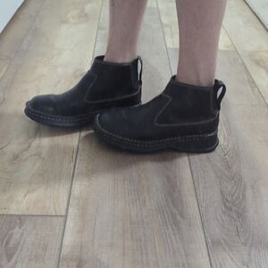 Born Black Leather Slip-On Ankle Booties